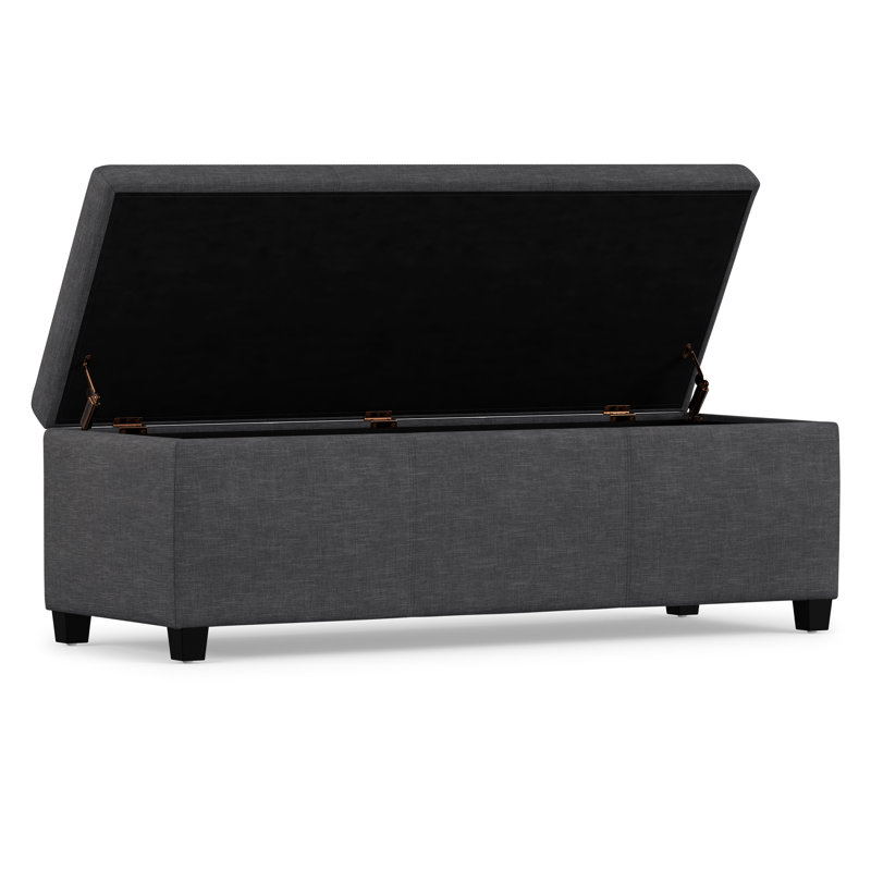 Avalon 48"W Upholstered Linen Look Fabric Contemporary Rectangular Lift-Top Storage Ottoman Bench with High-Density Foam