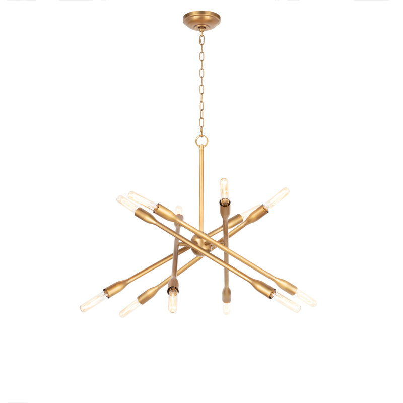 Cobra 12 - Light Dimmable Sputnik Modern Linear Chandelier, Natural Brass, 24.75" H x 30.5" W x 30.5" D