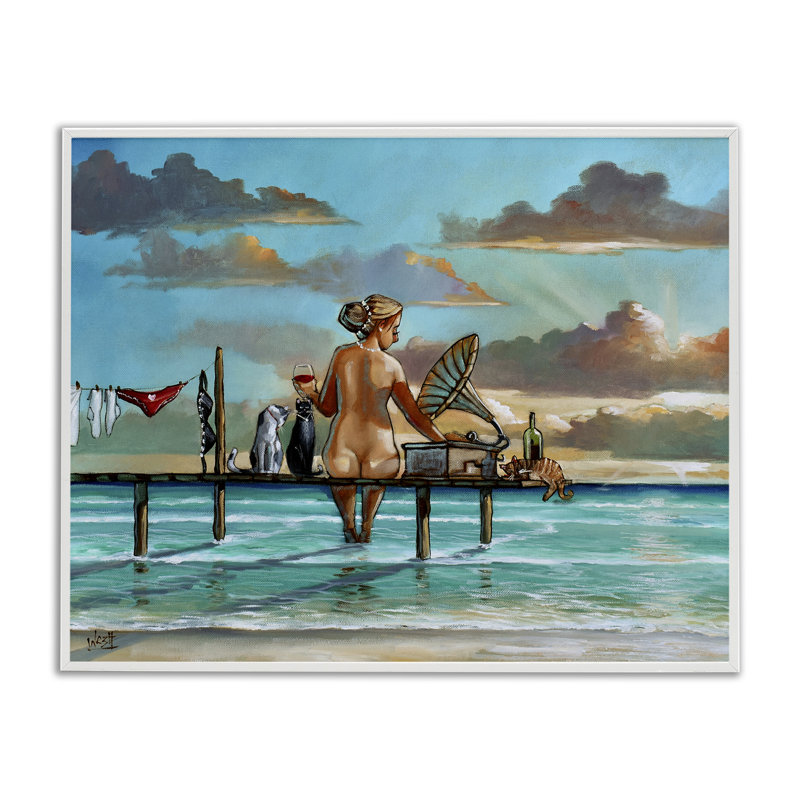 «Woman & Cats Beach Sunset», estampe numérique, design par Ronald West, H 24 po x l 30 po