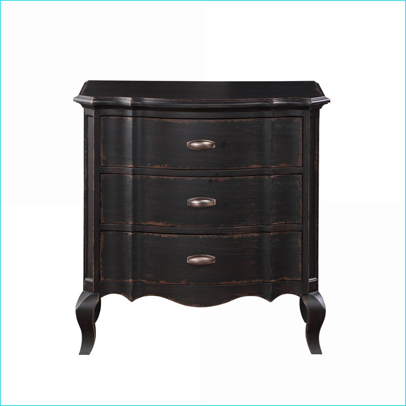 Table de chevet de style français antique à 3 tiroirs pour chambre à coucher