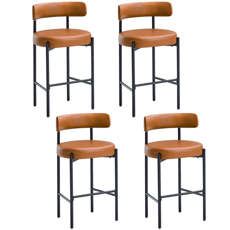 Tabouret de bar moderne en similicuir 30 po avec dossier bas incurvé et structure en métal, Brun whisky, 4