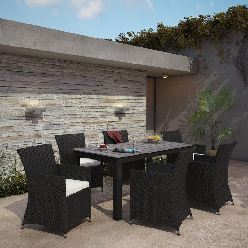 Ensemble repas d'extérieur avec coussin 7 pièces Modway Junction, L 63 po, Brun / Blanc, 6