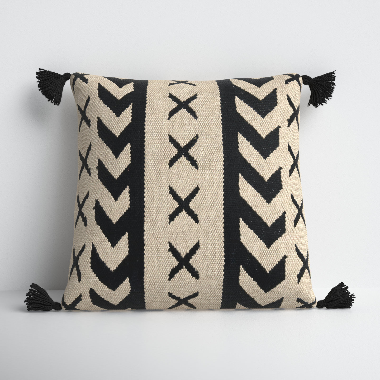 Handmade Textured Cotton Striped Pillow Cover - Corner Tassels