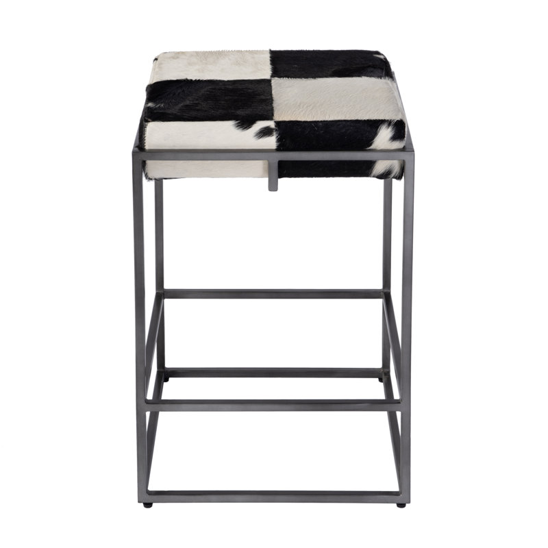 Stinson 26.5 in. Seat Height Leather-Iron Counter Stool, Black/White