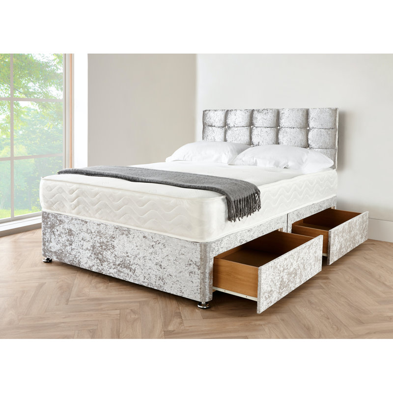 Conorich Upholstered Divan Bed with Mattress, Grey Linen, 160 x 220cm