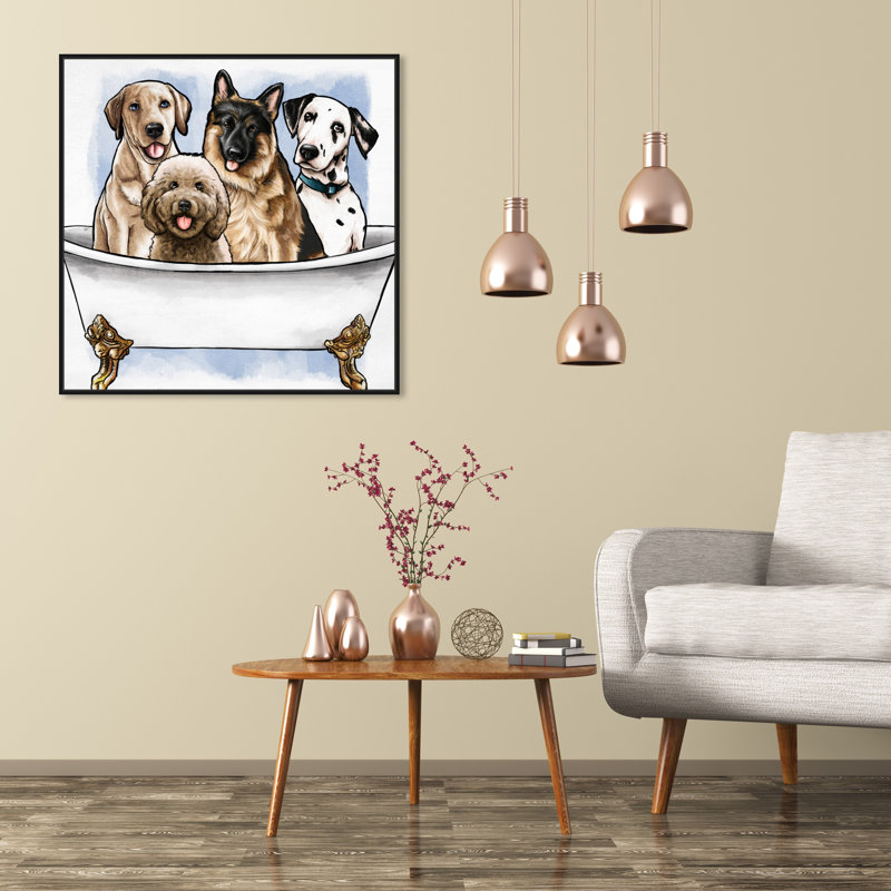 «Bath and Laundry Big Pups in The Tub», impression sur toile, Cadre noir, H 24 po x l 24 po