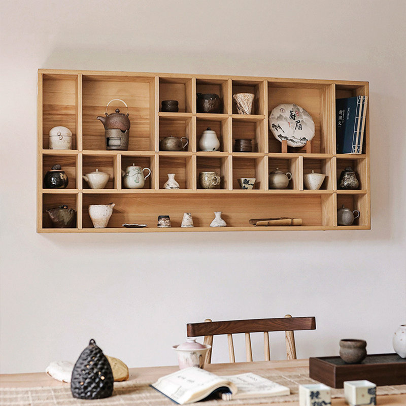Tablette de rangement murale en bois de frêne massif 48,03 po, présentoir à thé flottant pour salon de thé, petit salon