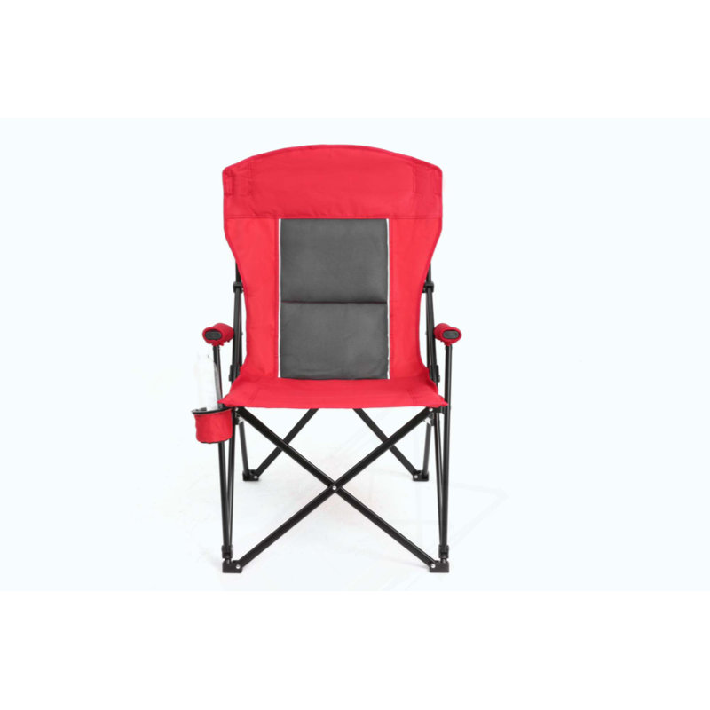 Chaise de jardin robuste à haut dossier avec support 250LBS, chaise pliante portative avec porte-gobelet - rouge