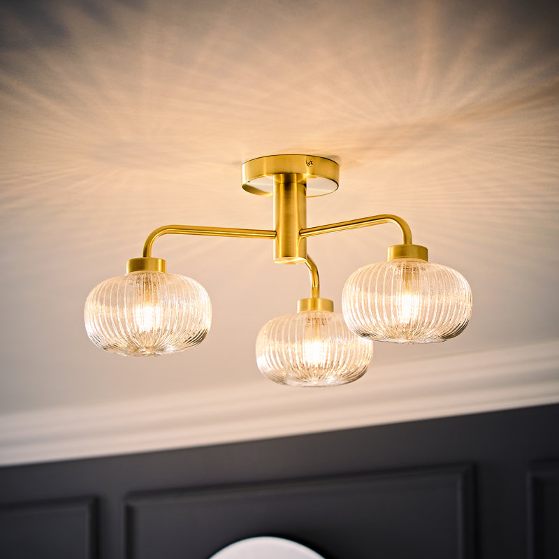 Abigahil Glass Semi Flush Mount, No, Clear, Gold