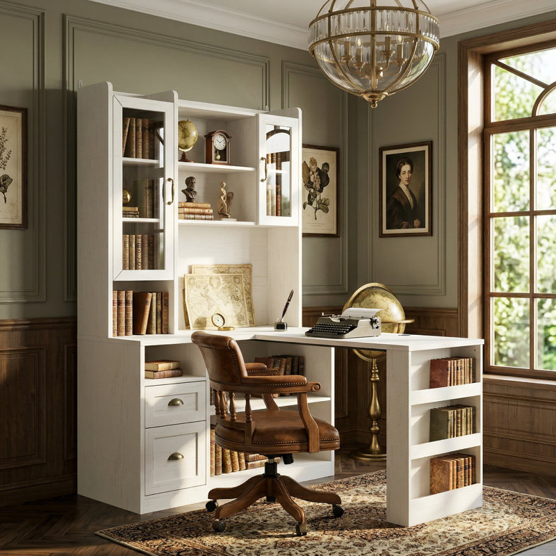 Bureau double caisson de 57 po avec huche 78,3 po