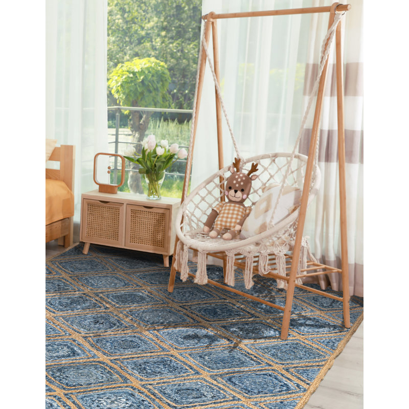 Tapis bleu tressé à la main Gleason, Rectangle 3 pi 3 po x 5 pi 1 po