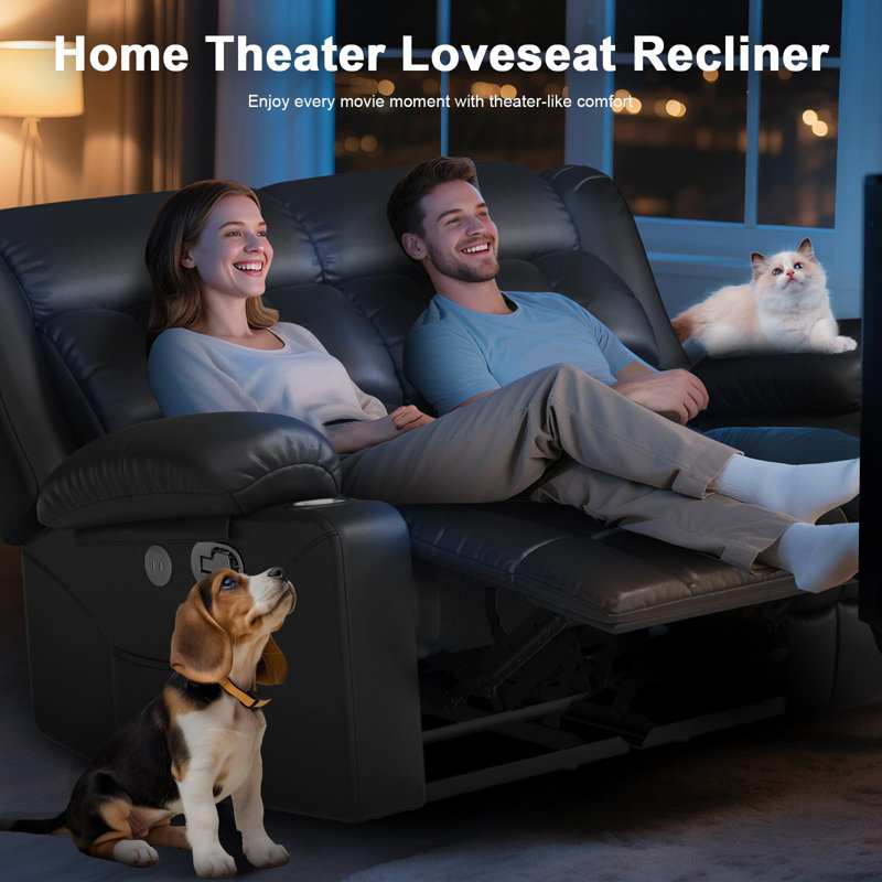 55” RV Loveseat Recliner Sofa, zero clearance recliner  Recliners with USB Ports, Cup Holders, Insert Pockets, RV Recliners for Travel Trailers & Living Room, RV Couch