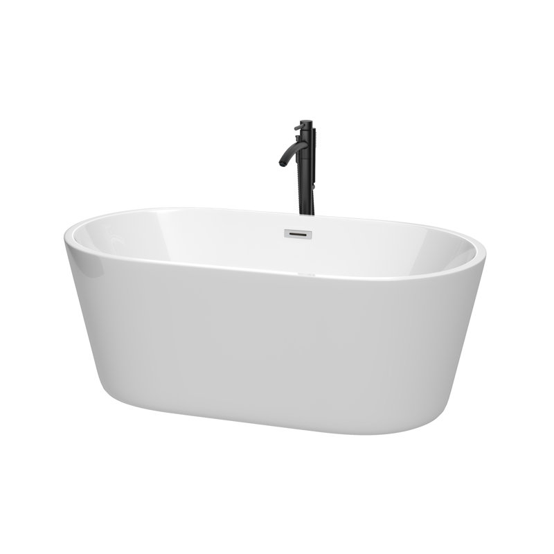Carissa 60'' x 32'' Soaking Acrylic Bathtub with Faucet, White/Polished Chrome/Matte Black