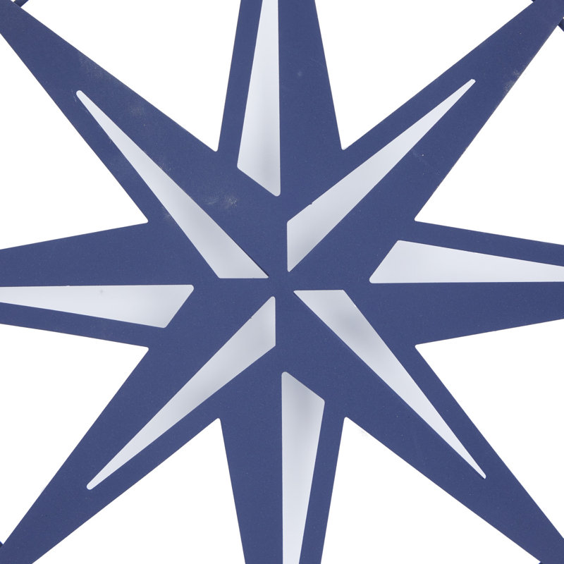 Blue Metal Star Indoor Outdoor Cutout Compass Home Wall Decor with Overlapping Circular Frames and White Accents, 48" x 1" x 26"