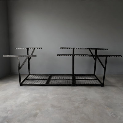 Sleek Black 4 x 8 ft Heavy-Duty Adjustable Overhead Garage Storage Rack, Steel Construction with 600 Pound Loading Capacity