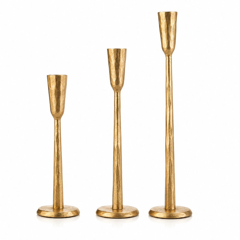 Ensemble de porte-bougies en fer, bougeoirs en or antique pour bougies standard (ensemble de 3)