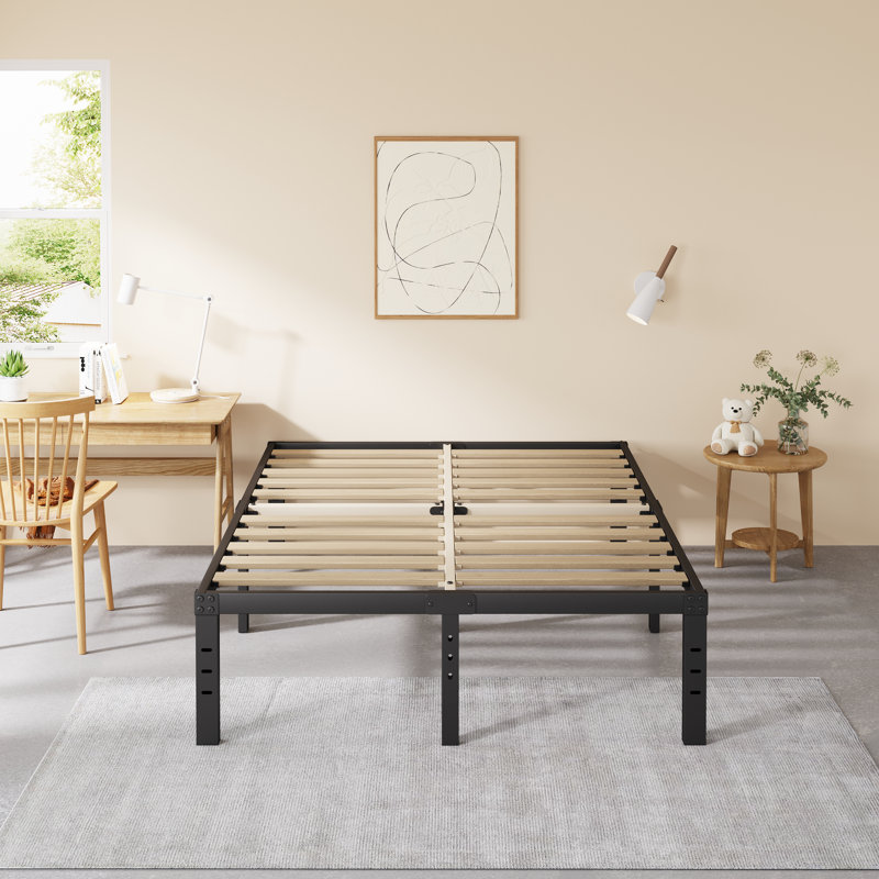 Agulla 16" High Metal Bed Frame with Sturdy Wood Slats, No Box Spring Needed, Easy Assembly, Queen