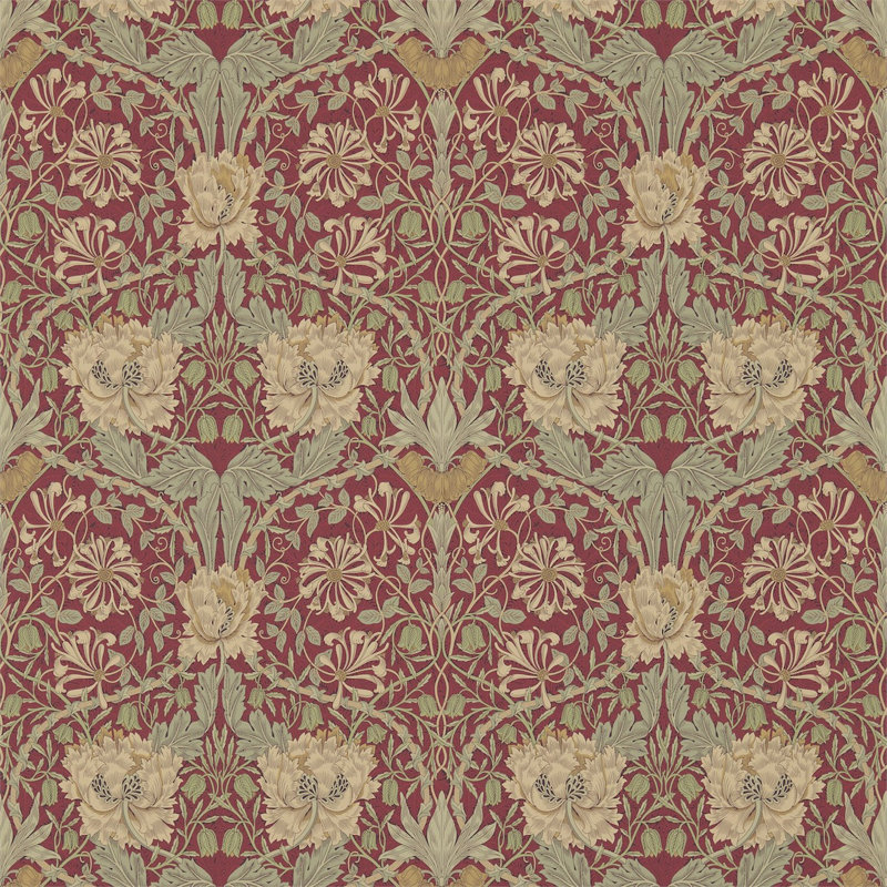 Honeysuckle & Tulip Wallpaper, Red/Gold