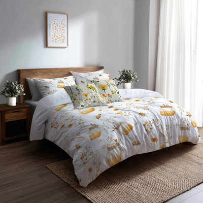 Ensemble de literie 5 pièces Country Farmhouse - Housse de couette et coussin décoratif jaune