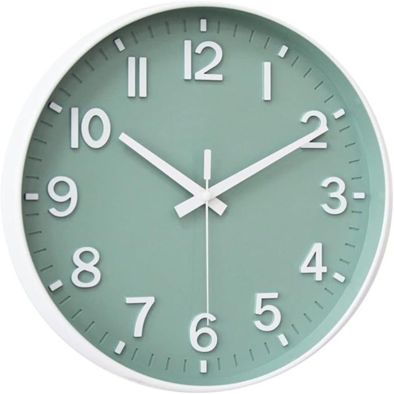 HZDHCLH Horloge murale verte à pile, horloge murale moderne 12 pouces silencieuse sans tic-tac pour le salon, la chambre, la cuisine, le bureau, la salle de classe, le décor