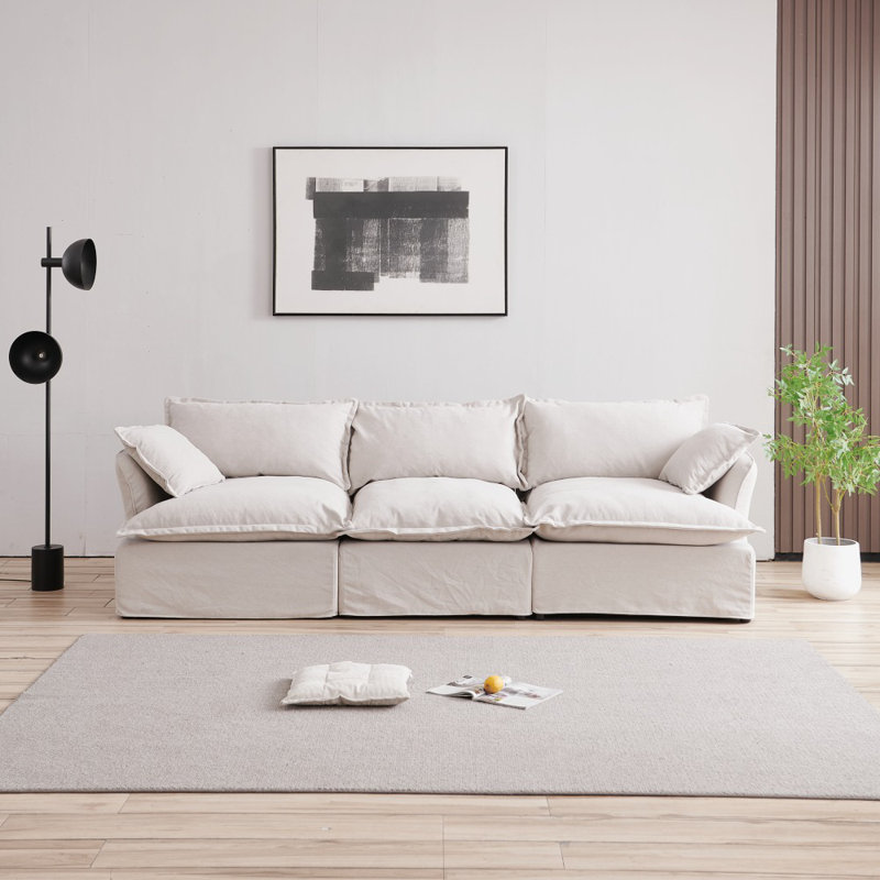 Canapé modulaire 115,34 po, Mélange de lin gris clair Mahamood