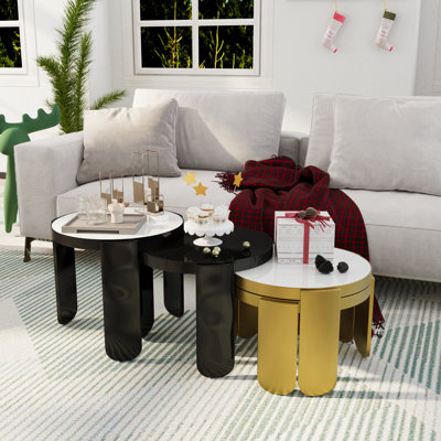 Luxury 4 In 1 Gold Coffee Table, 4-Piece Round Nesting Coffee Table Set Of 4, Gold Coffee Table For Living Room, Apartment, Office, Small Space by Everly Quinn