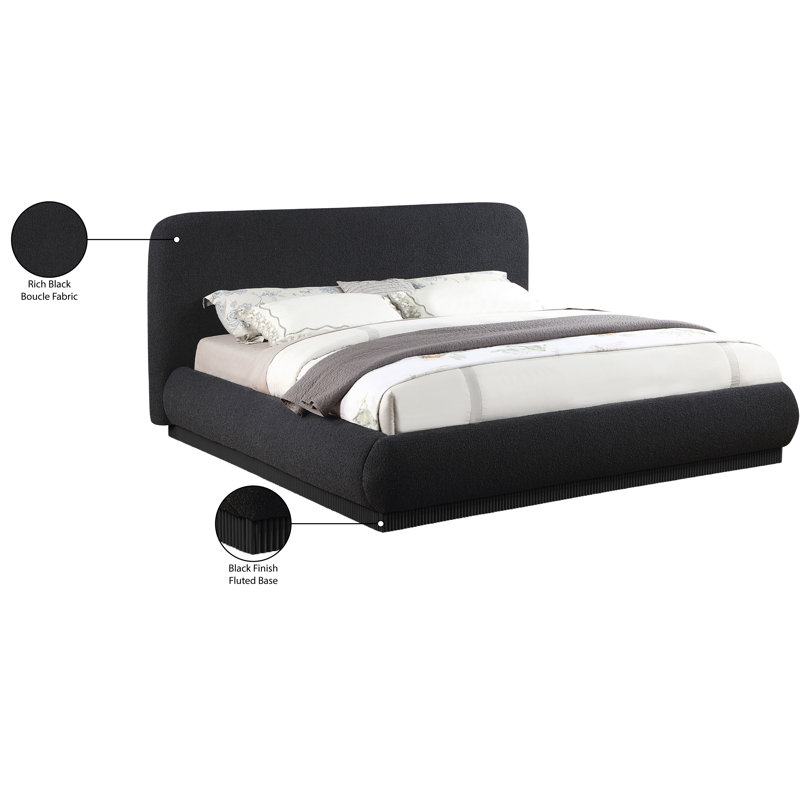 Rigby Upholstered Platform Bed, King, Black Boucle Fabric