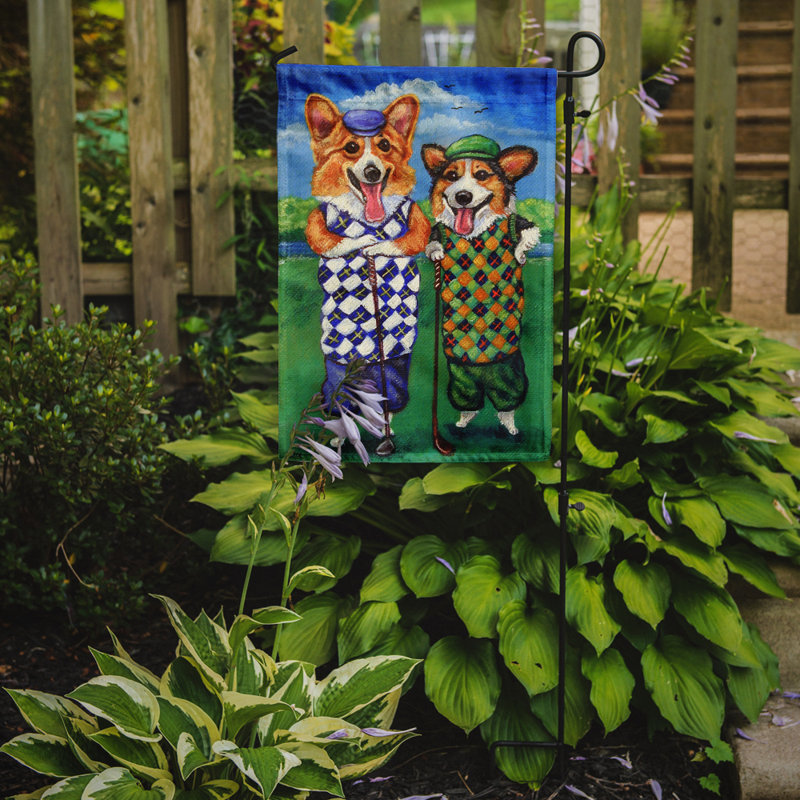 Drapeau de jardin à 2 côtés corgi de golfeurs