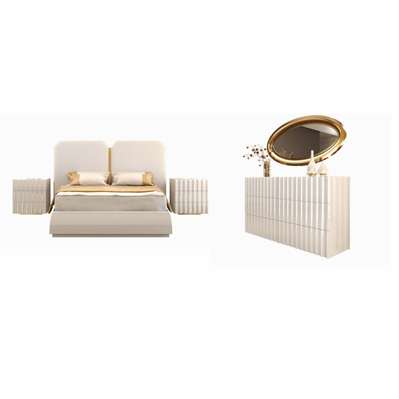 5 Piece Upholstered Faux Leather Bedroom Set