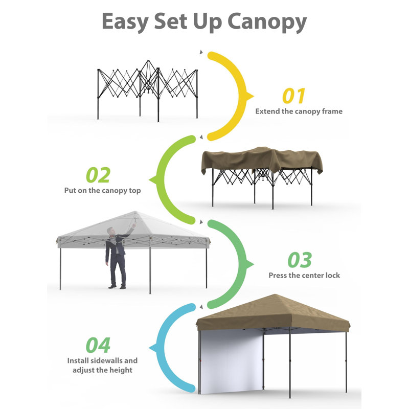 Feet Instant Pop-Up Canopy Tent, 1 Removable Sidewalls Rectangular, Beige