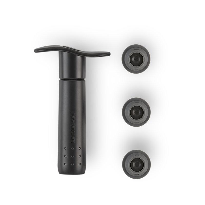 Le Creuset WA-137 Wine Pump and 3 Stoppers, Satin Black Plastic