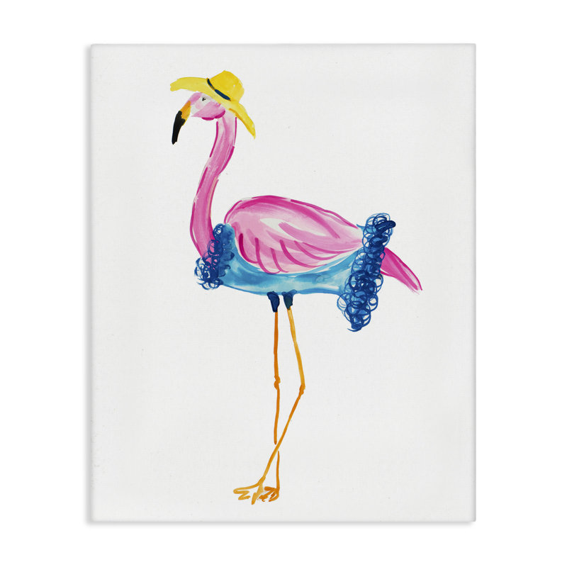 «Glamour Beach Flamingo», art mural sur toile par Julie DeRice, H 20 po x l 16 po