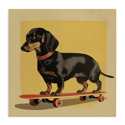 Teckel sur toile de skateboard rouge, design par Andreas Magnusson