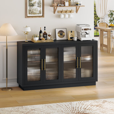 Veltri 55.1'' W Modern Sideboard, Buffet with Adjustable Shelves and Tempered Glass Doors