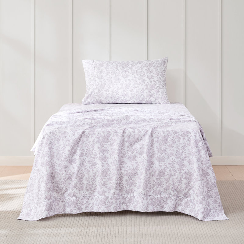 Ensemble de draps pivoine mauve, Twin Extra Long Sheet Set with 2 Pilowcases