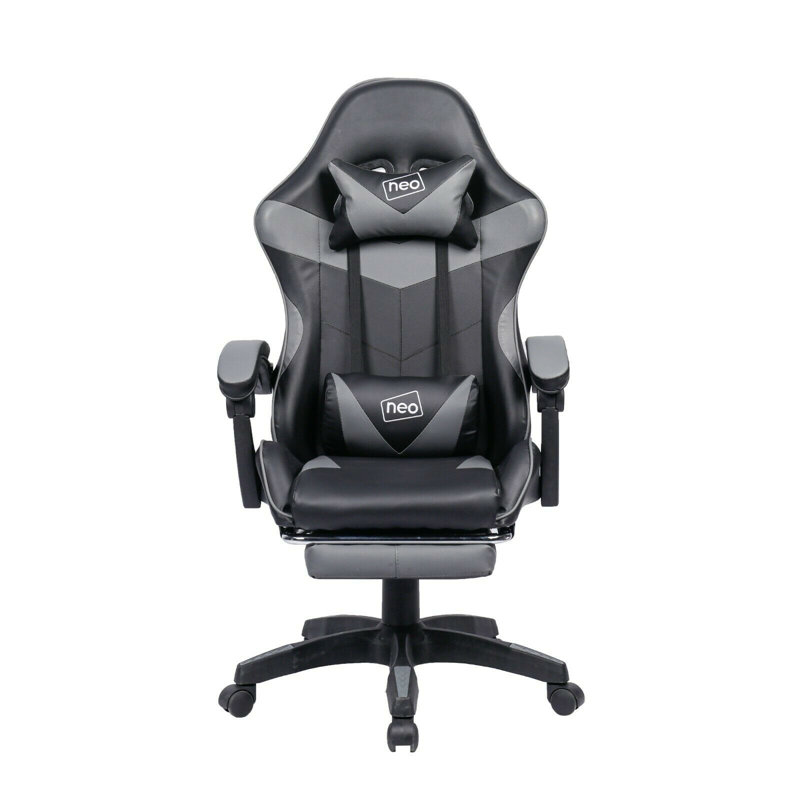 Racing Massage Computer Gaming Chair with Footrest, Grey/Black