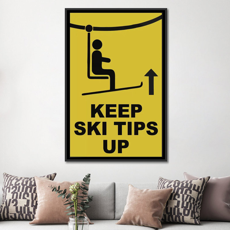 «Ski Tip», art textuel sur toile, H 26 po x l 18 po x P 1,5 po, Toile avec cadre noir, Pas de tapis