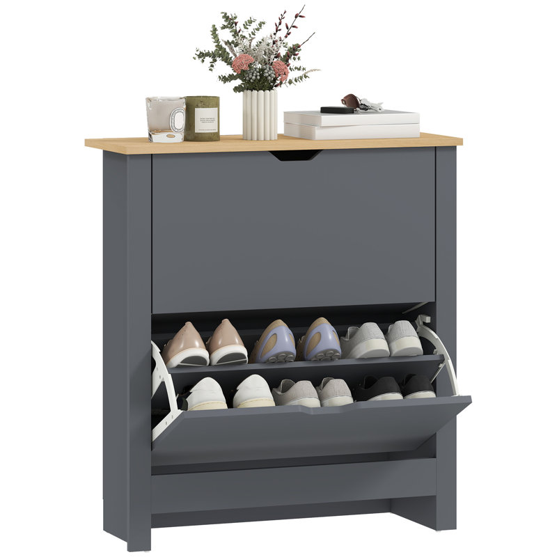 12 Pair Shoe Storage Cabinet, Charcoal Grey