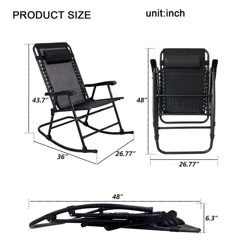 Ensemble de 2 chaises berçantes pliantes pour le patio, Black