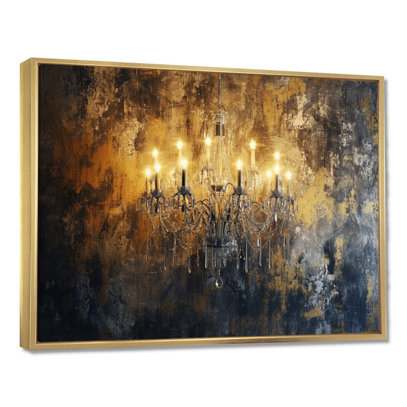 Lustre doré brillant à travers les ténèbres III, Toile avec cadre flottant or, H 30 po x l 40 po x P 1,5 po