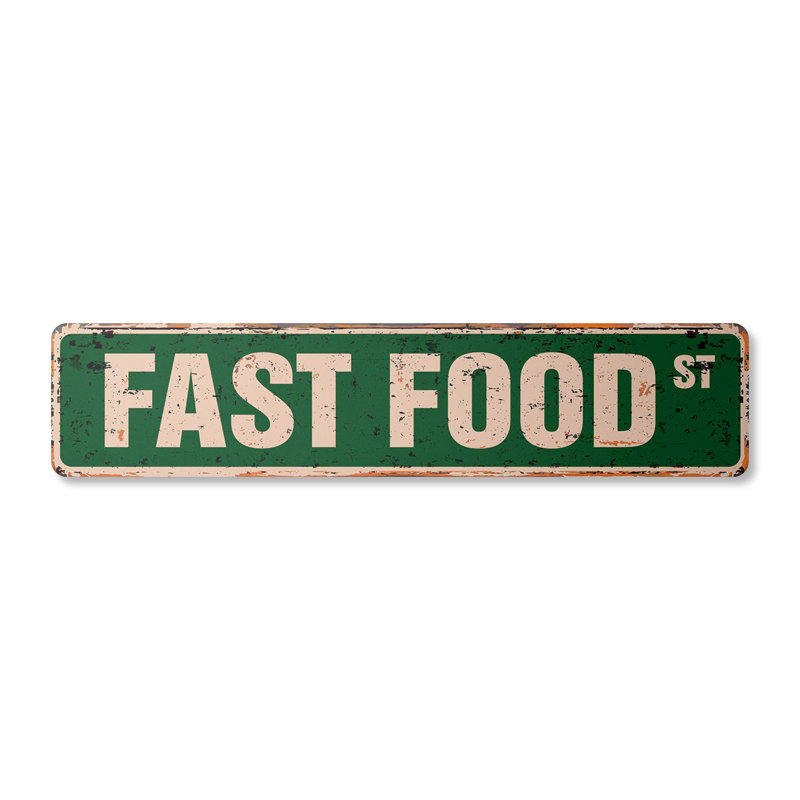 Plaque de rue Fast Food en aluminium 4 po x 18 po