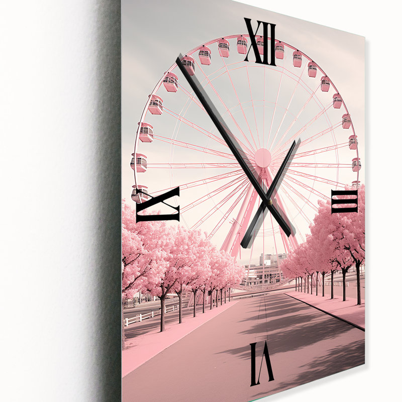 Horloge murale moderne roue rose, H 40 po x l 30 po x P 1 po