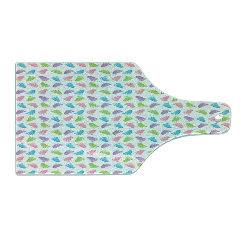 Multicolor Footprints Pattern Tempered Glass Cutting Board