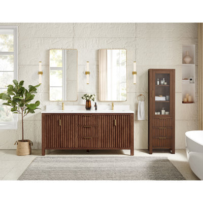 Charnley 72" Double Bath Vanity with White Grain Composite Stone Top