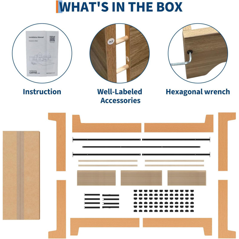 Structure de lit plateforme en bois, support de lattes en bois, aucun sommier requis, assemblage facile, conception silencieuse, espace de rangement sous le lit