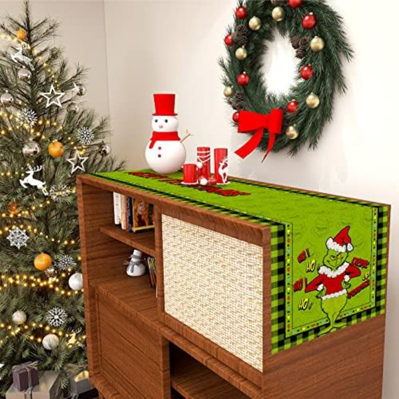 Lin lin vert chemin de table Merry Christmas nappe de Noël hiver maison de vacances cuisine salle à manger table décorations 13 x 90