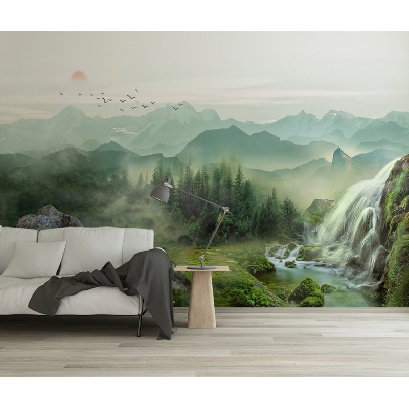 Papier peint amovible Waterfall Misty Landscape Sunrise Country Style, L 75 po x l 112 po