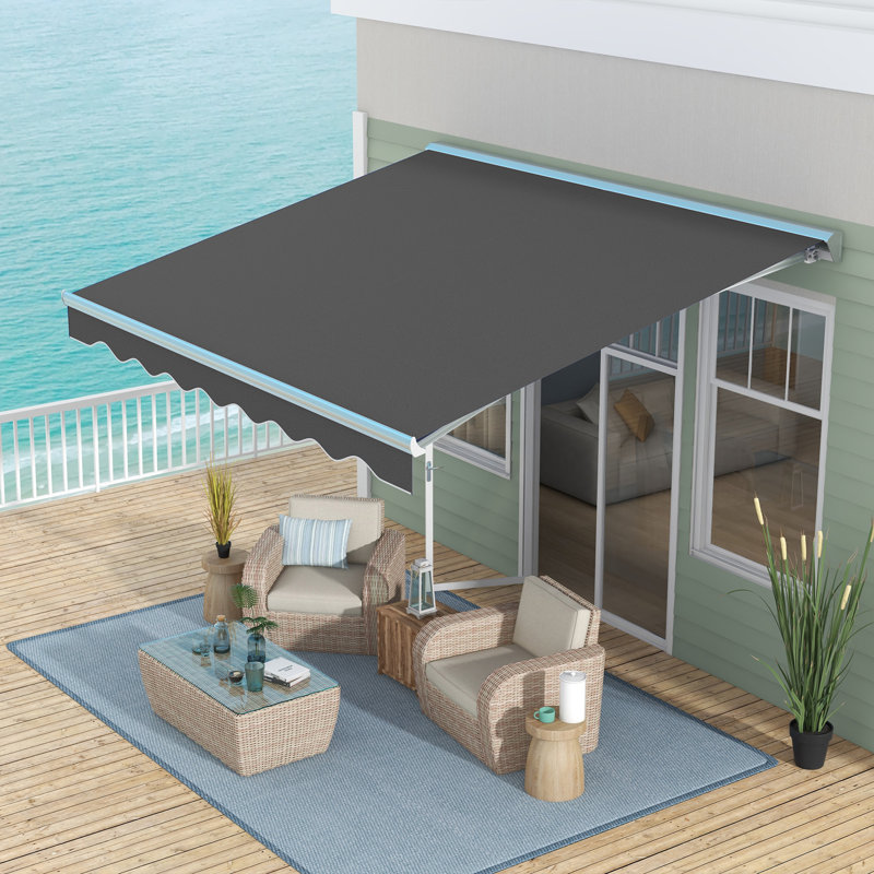 Electric Awning with LED Lights, Dark Grey, Solid Colour