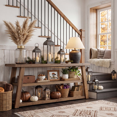 63-Inch 3-Tier Solid Wood Console Table, Farmhouse Entryway Table