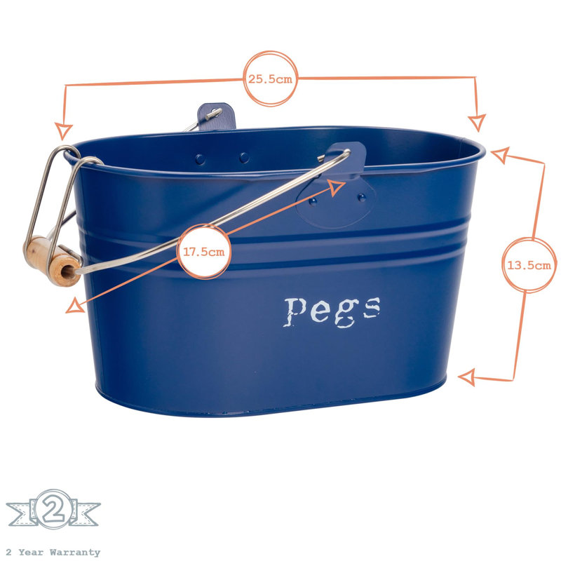 Harbour Housewares Vintage Metal Clothes Peg Bucket, Navy